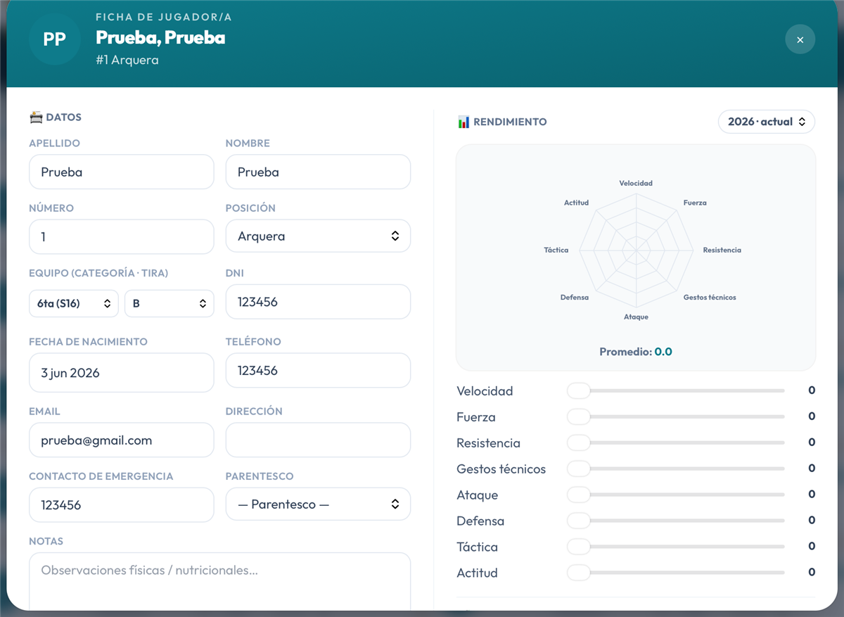 HockeyLAB — ficha de jugadora con gráfico radar